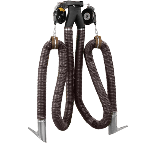 Double exhaust hose drop system